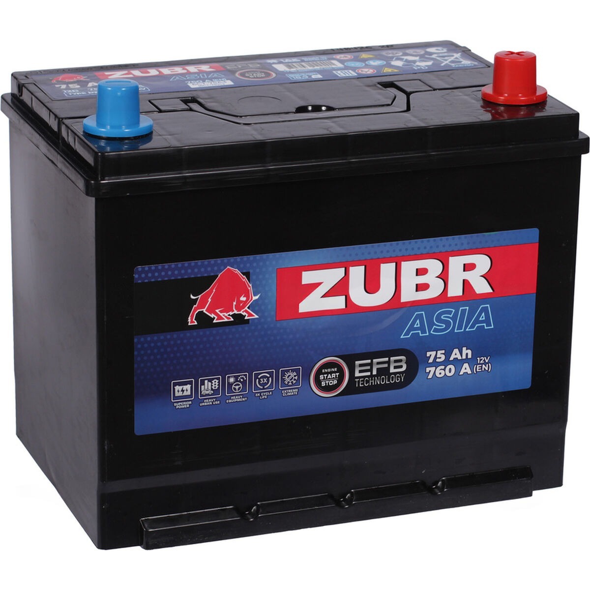 Аккумулятор ZUBR EFB Asia 75 Ач 760 А R+ Аккумулятор ZUBR EFB Asia 75 Ач 760 А R+