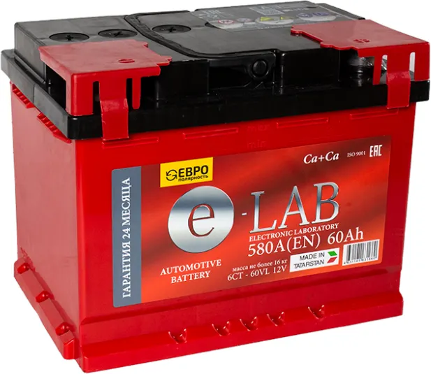 E-Lab 6СТ-60 (60 Ah) 580 А E-Lab 6СТ-60 (60 Ah) 580 А